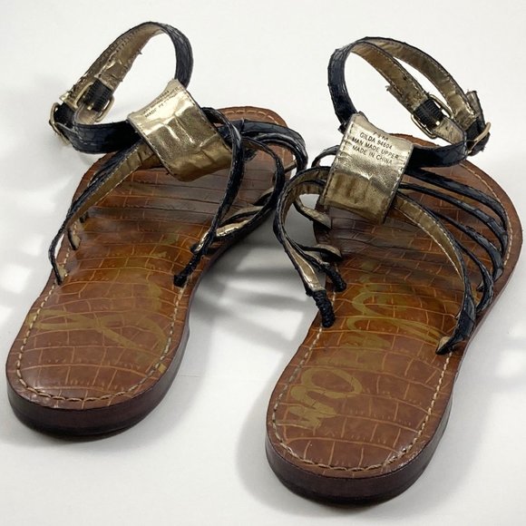 Sam Edelman Gilda Snake Embossed Black Sandals - Picture 4 of 5